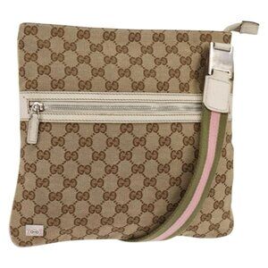 GUCCI GG Canvas Shoulder Bag Beige Silver